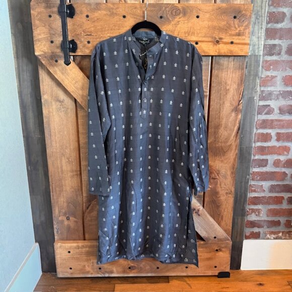 Men's Cotton Blend Grey Kurta Long Sleeve Size Medium 38 - Picture 4 of 8